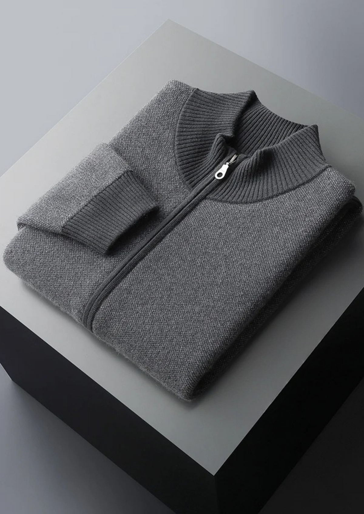 Premium Cashmere Jacquard Zip Cardigan | Portovelli
