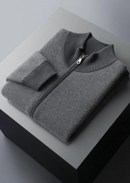 Premium Cashmere Jacquard Zip Cardigan | Portovelli
