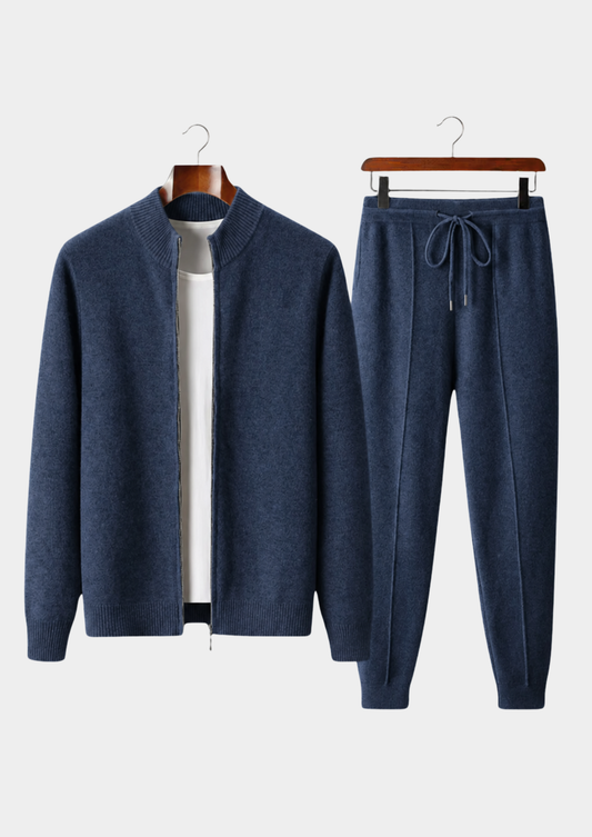 Pure Extra-Fine Merino Wool Navy Blue Luzzo Set | Portovelli