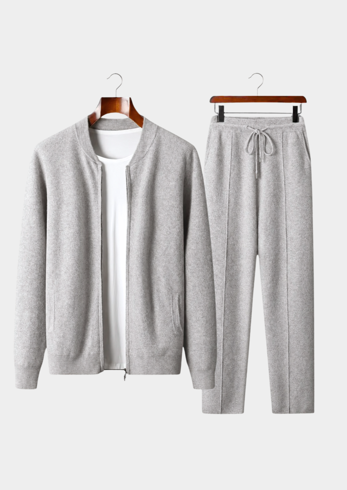 Pure Extra-Fine Merino Wool Light Gray Falconi Set | Portovelli