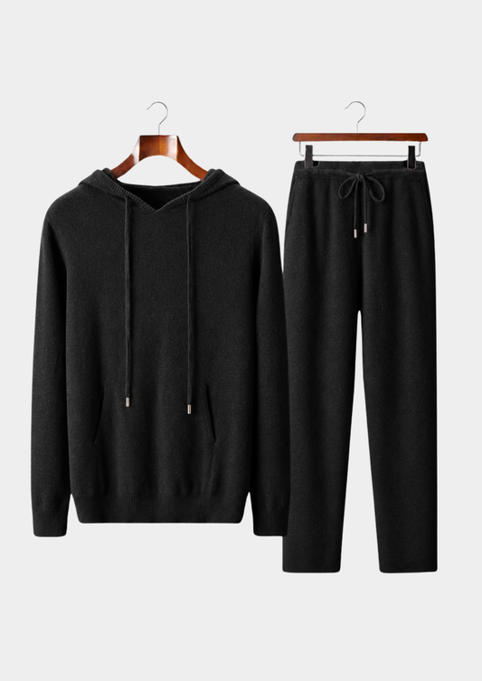 Pure Extra-Fine Merino Wool Black Savro Set | Portovelli