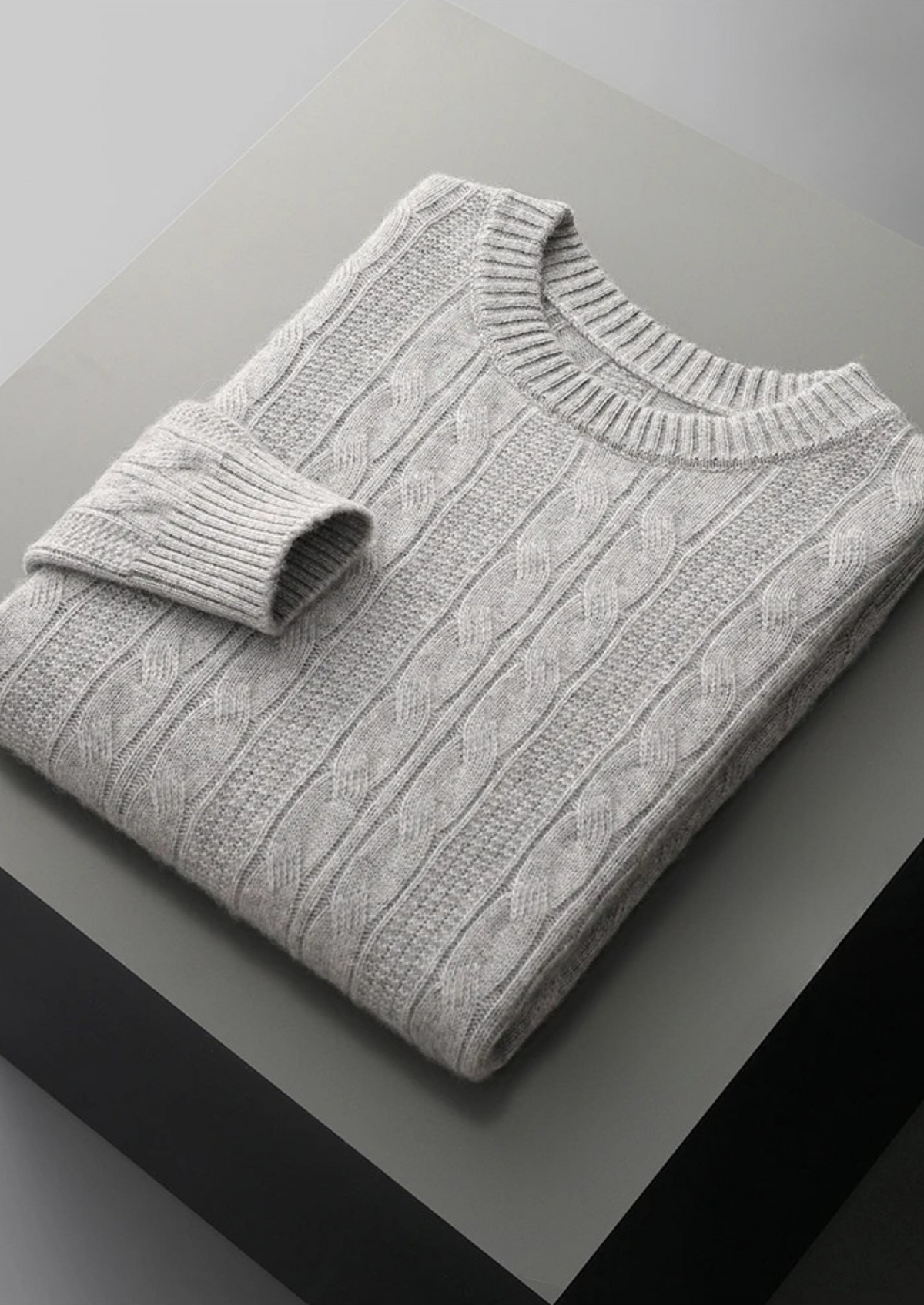 Pure Extra-Fine Merino Wool Cable Crewneck | Portovelli