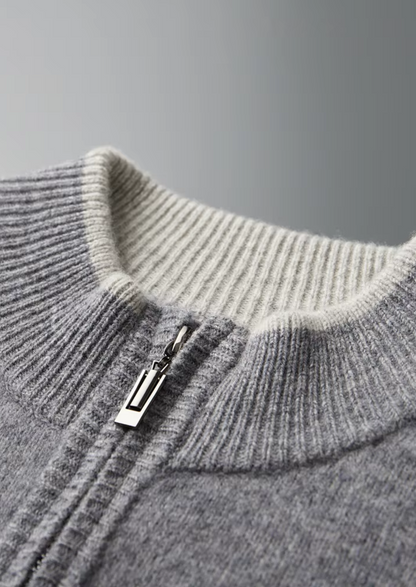 Pure Extra-Fine Merino Wool Two-Tone Zip Cardigan | Portovelli