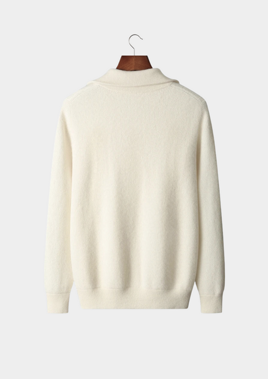 Pure Extra-Fine Merino Wool Ribbed Zipper Cardigan | Portovelli