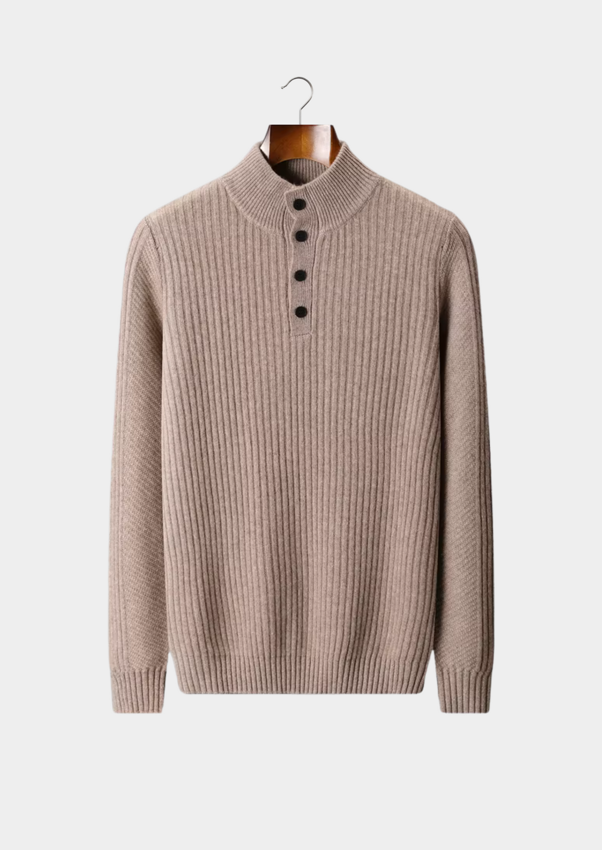 Pure Extra-Fine Merino Wool Ribbed Henley Sweater | Portovelli