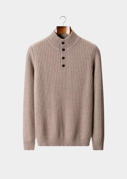 Pure Extra-Fine Merino Wool Ribbed Henley Sweater | Portovelli