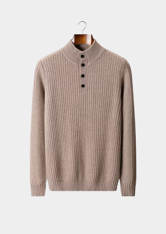 Pure Extra-Fine Merino Wool Ribbed Henley Sweater | Portovelli