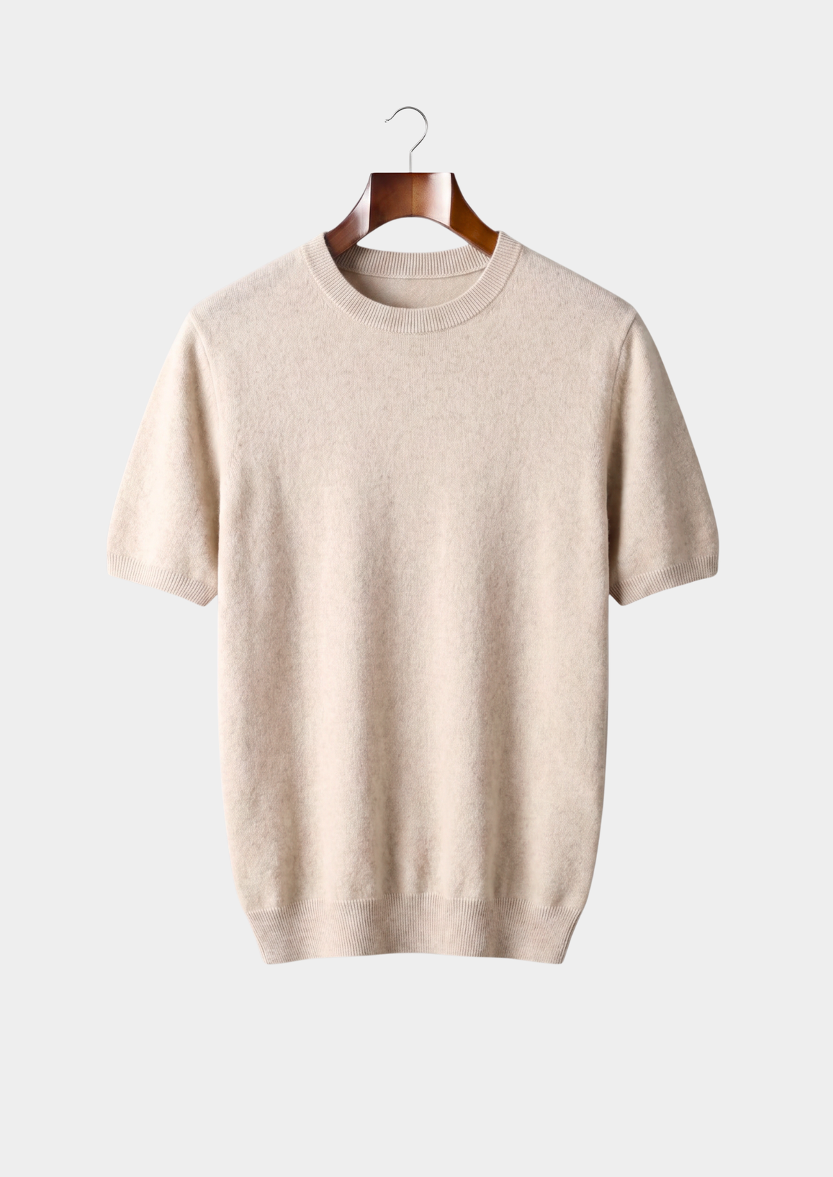 Premium Cashmere Classic Crewneck T-Shirt - Ivory Mocha | Portovelli
