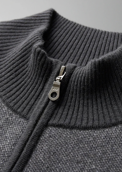 Premium Cashmere Jacquard Zip Cardigan | Portovelli