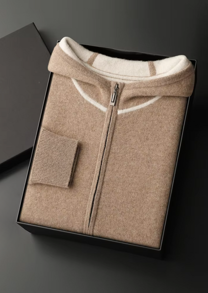 Premium Cashmere Two Tone Zipper Hoodie | Portovelli