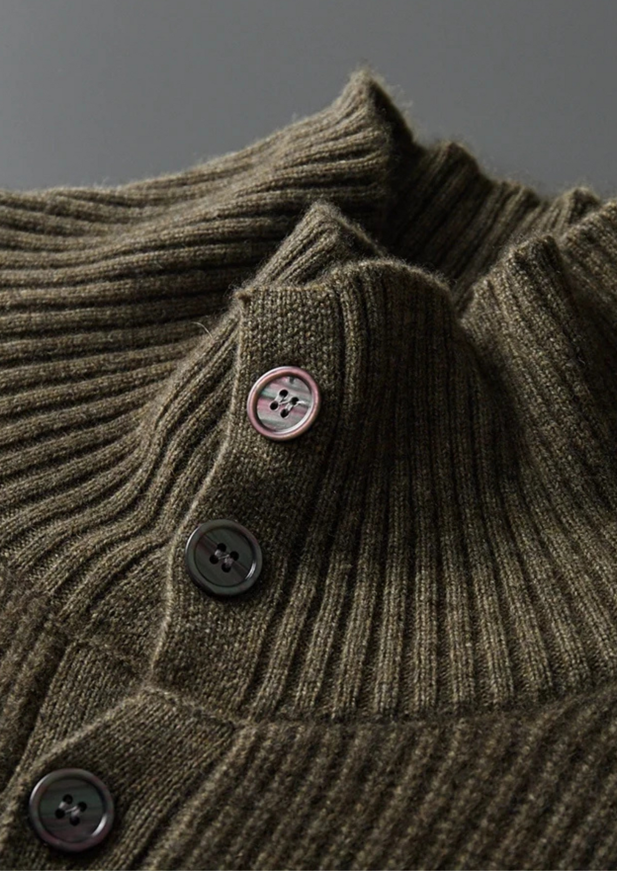 Premium Cashmere Ribbed High Collar Cardigan | Portovelli