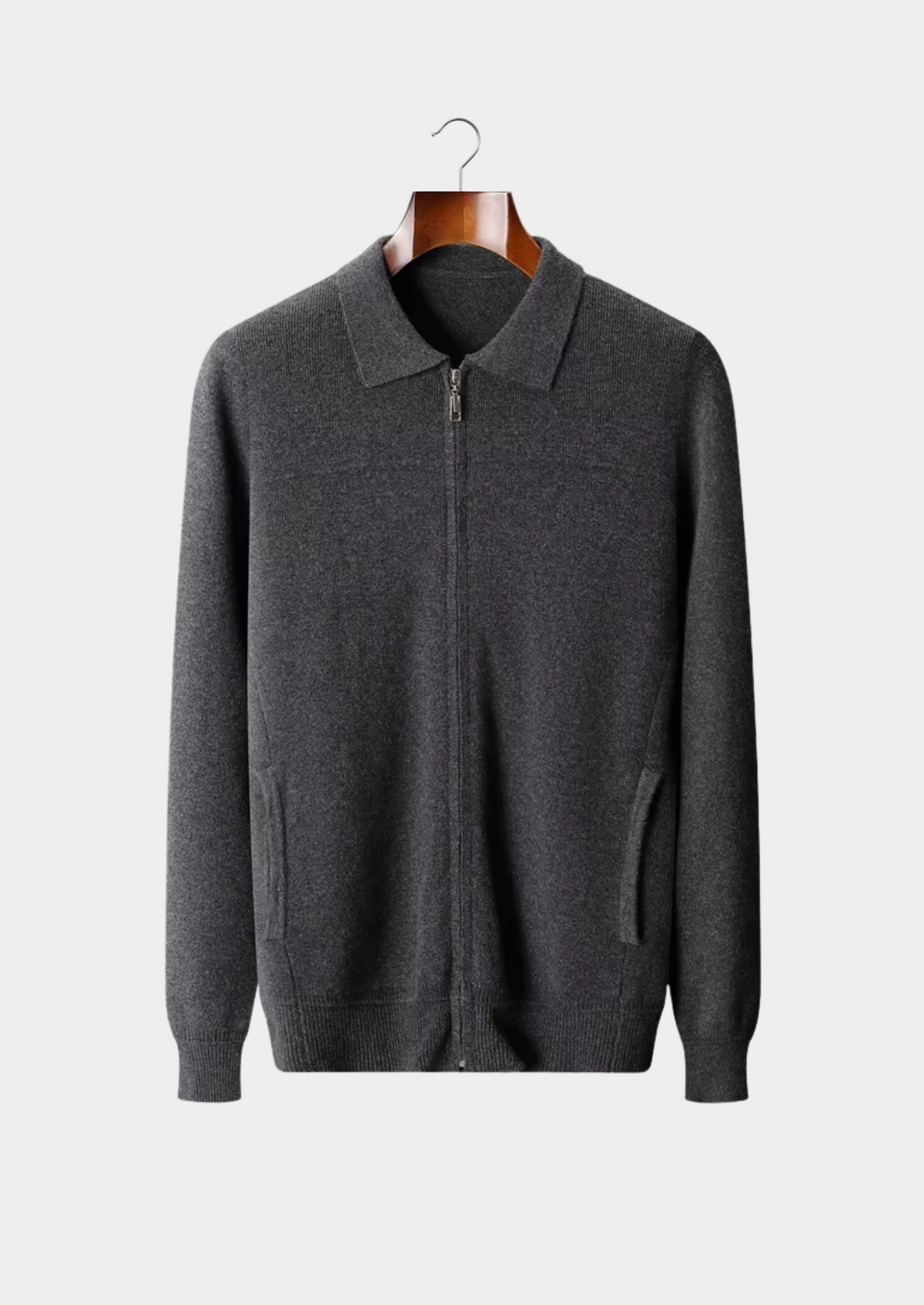 Pure Extra-Fine Merino Wool Ribbed Polo Cardigan | Portovelli
