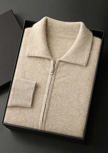 Premium Cashmere Zip Polo Cardigan | Portovelli
