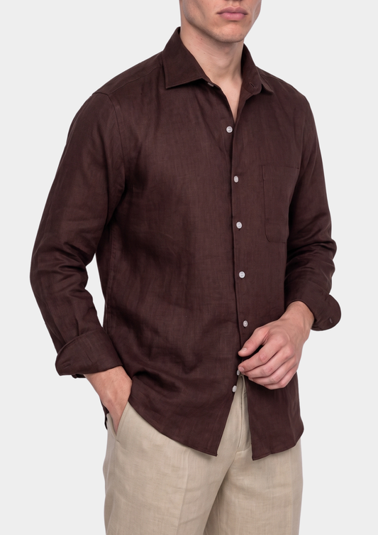 Amalfi Coastal Shirt - Dark Brown | Portovelli