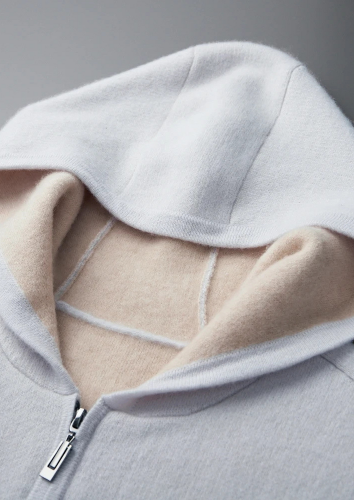 Premium Cashmere Two-Tone Zipper Hoodie | Portovelli