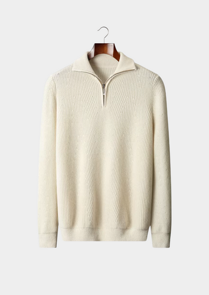 Pure Extra-Fine Merino Wool Ribbed Half-Zip | Portovelli