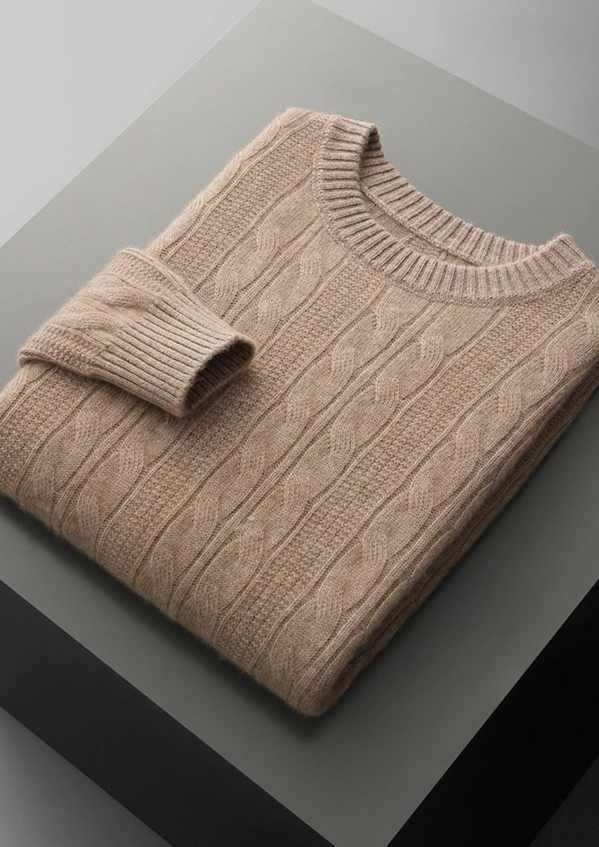 Pure Extra-Fine Merino Wool Cable Crewneck | Portovelli