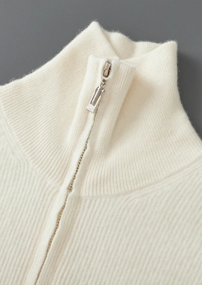 Pure Extra-Fine Merino Wool Ribbed Zipper Cardigan | Portovelli