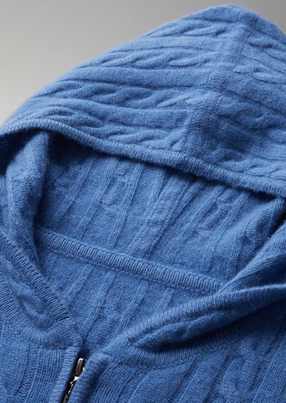 Premium Cashmere Cable Knit Zipper Hoodie | Portovelli
