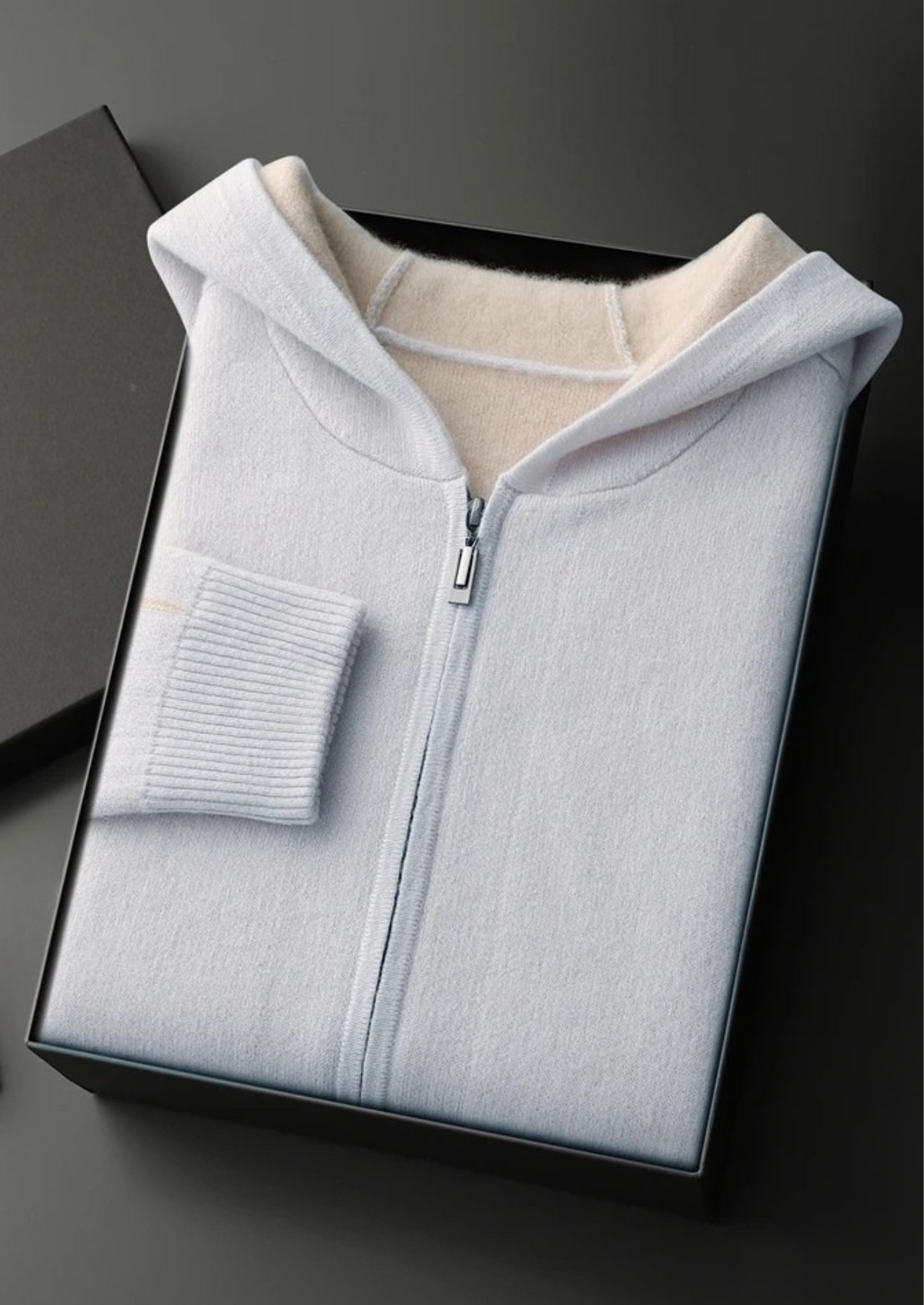 Premium Cashmere Two-Tone Zipper Hoodie | Portovelli