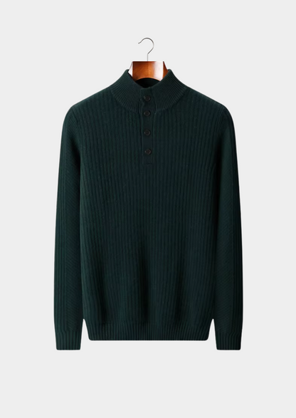 Pure Extra-Fine Merino Wool Ribbed Henley Sweater | Portovelli