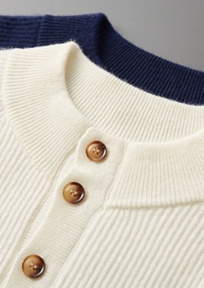 Premium Cashmere Classic Ribbed Henley Sweater | Portovelli