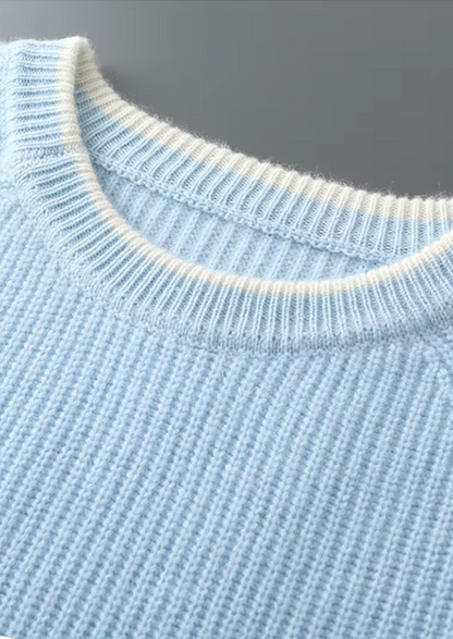 Pure Extra-Fine Merino Wool Two Tone Crewneck | Portovelli