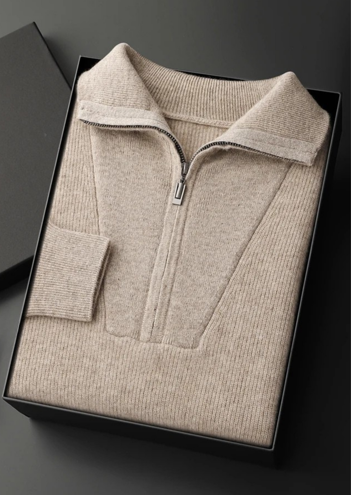 Premium Cashmere Ribbed Half-Zip Sweater | Portovelli