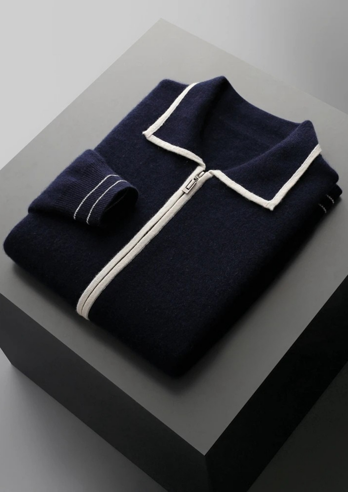 Pure Extra-Fine Merino Wool Two-Tone Polo Cardigan | Portovelli