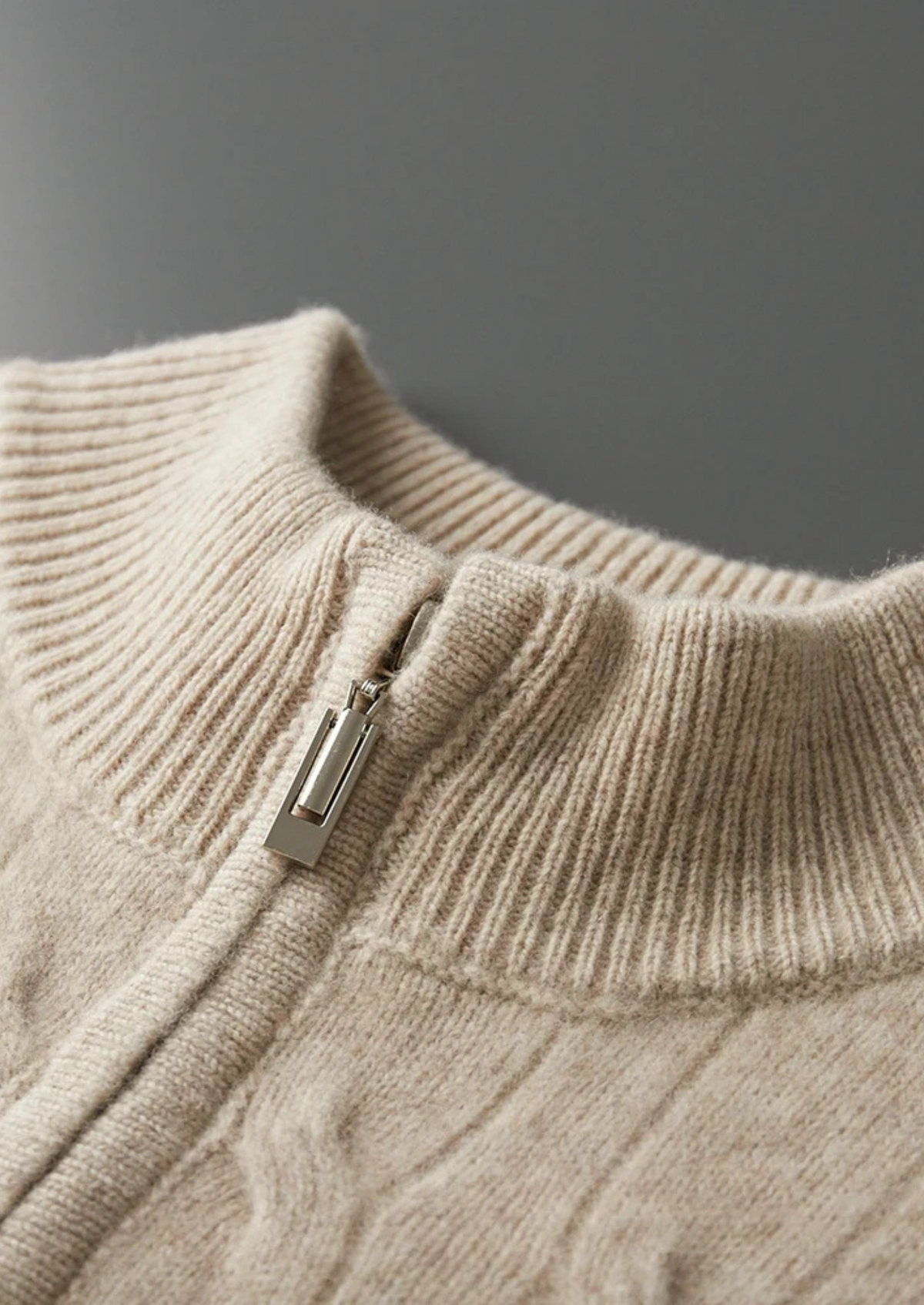 Pure Extra-Fine Merino Wool Cable Half Zip | Portovelli