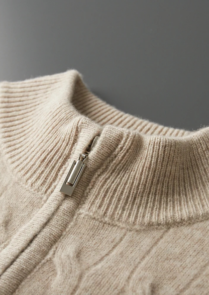 Pure Extra-Fine Merino Wool Cable Half Zip | Portovelli