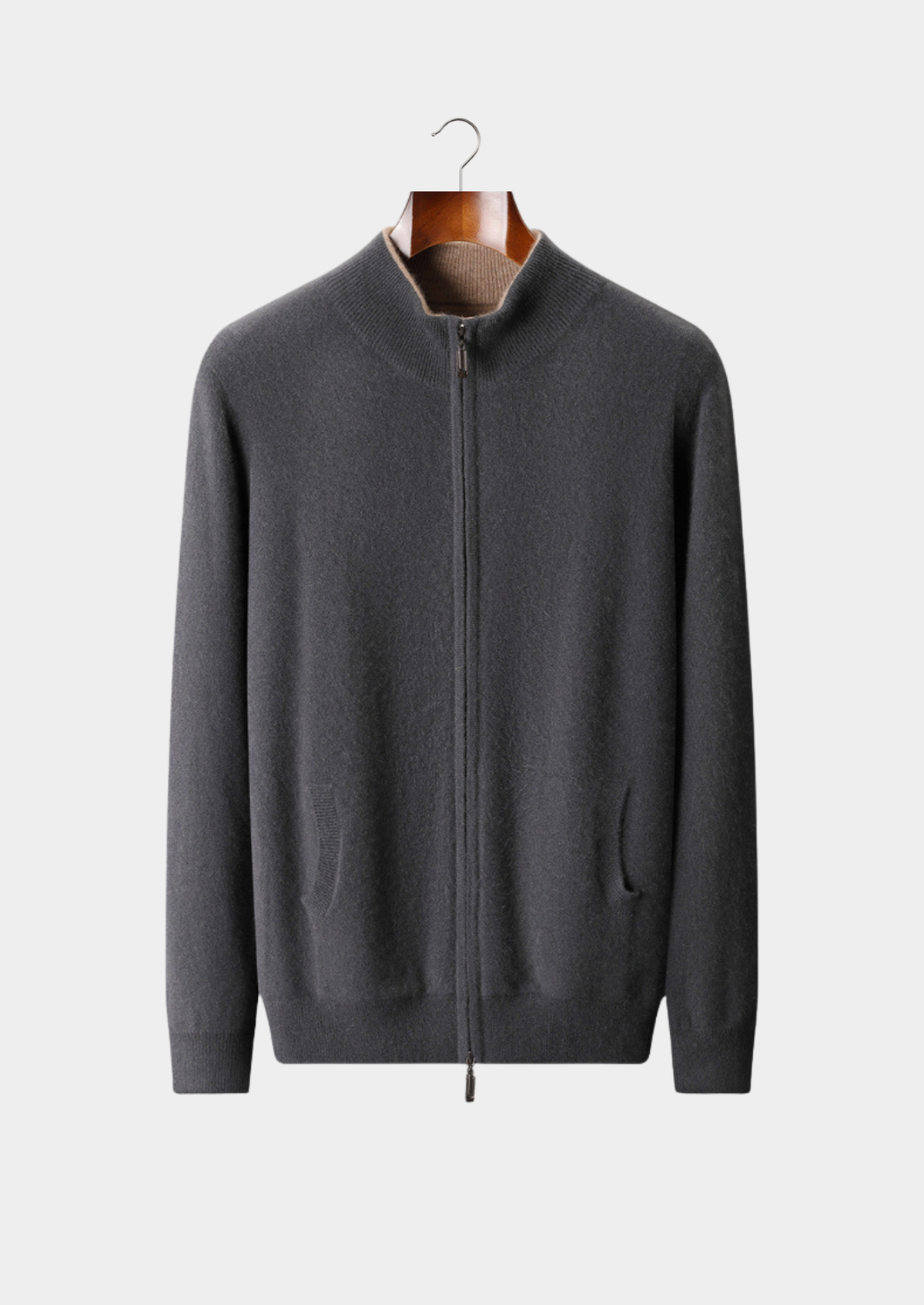 Pure Cashmere Dark Gray Dual Zip Cardigan | Portovelli
