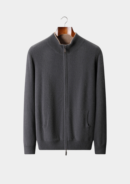 Pure Cashmere Dark Gray Dual Zip Cardigan | Portovelli