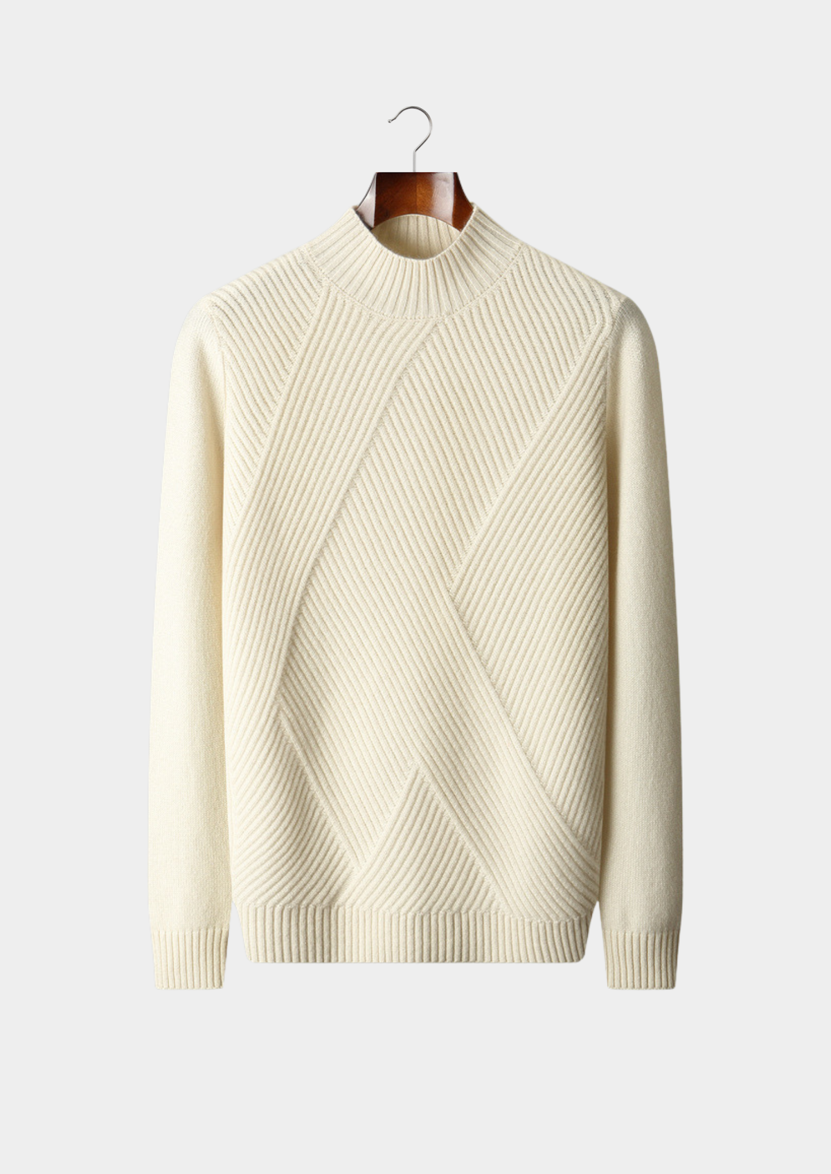 Pure Cashmere Ivory Patterned Mockneck | Portovelli