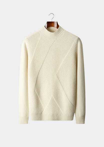 Pure Cashmere Ivory Patterned Mockneck | Portovelli