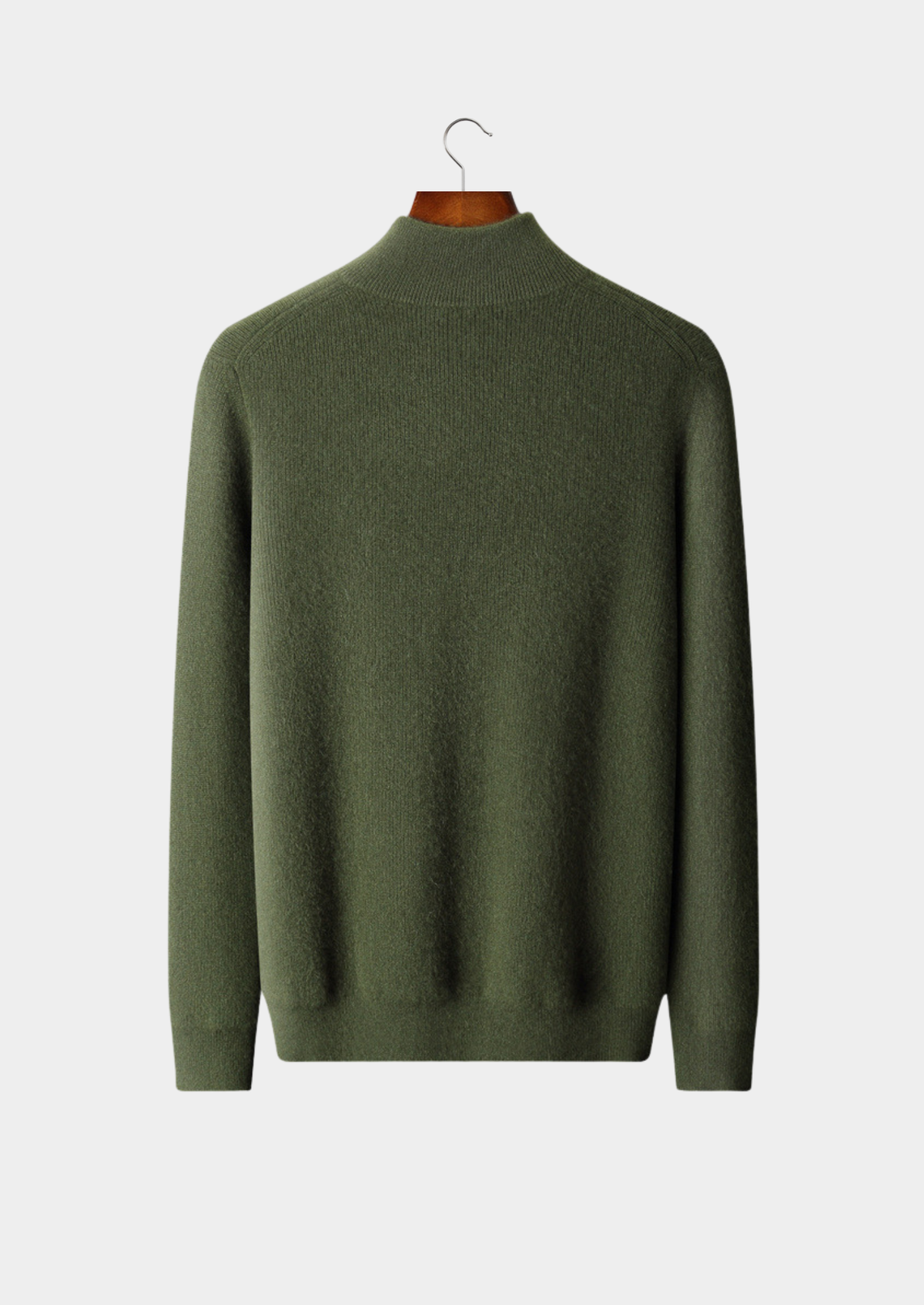 Pure Cashmere Olive Ribbed Half Zip | Portovelli