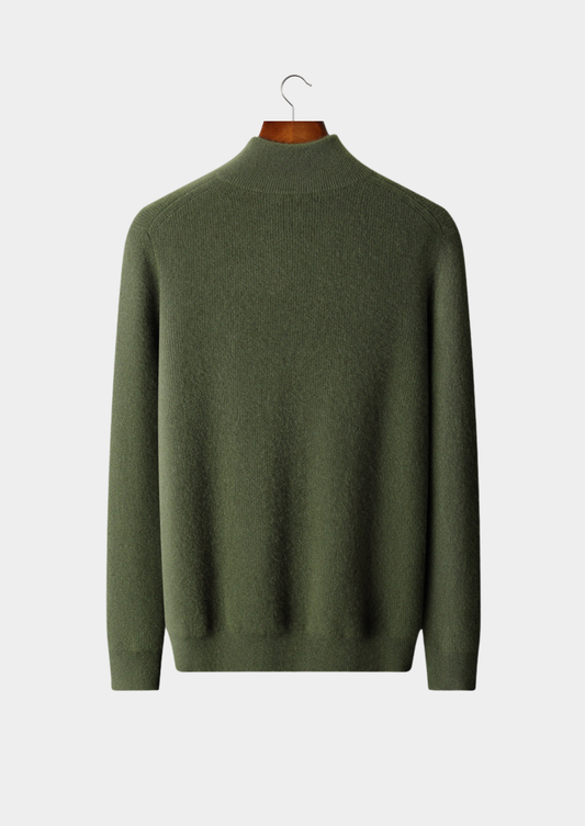 Pure Cashmere Olive Ribbed Half Zip | Portovelli