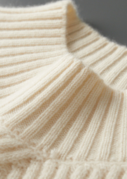 Pure Cashmere Ivory Patterned Mockneck | Portovelli