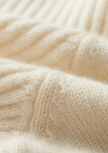 Pure Cashmere Ivory Patterned Mockneck | Portovelli