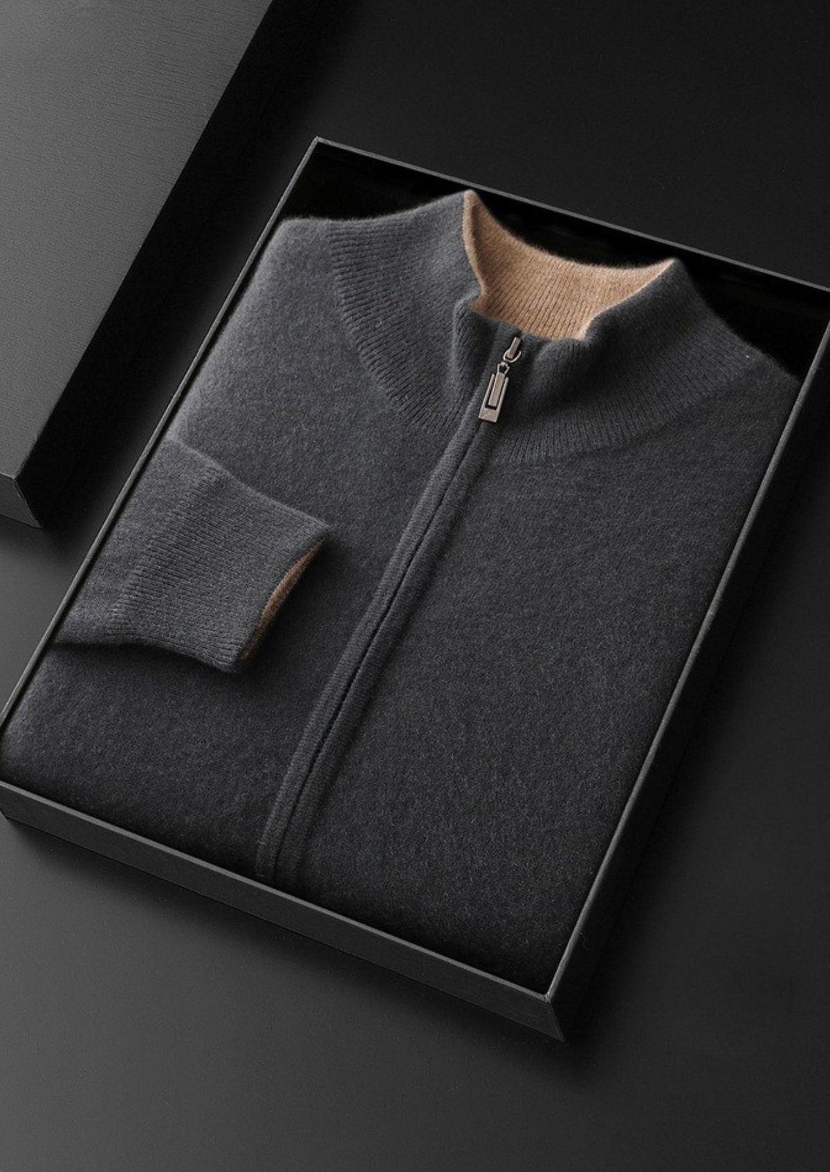 Pure Cashmere Dark Gray Dual Zip Cardigan | Portovelli