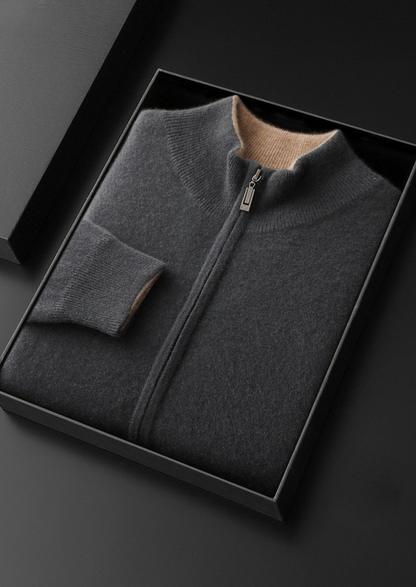 Pure Cashmere Dark Gray Dual Zip Cardigan | Portovelli