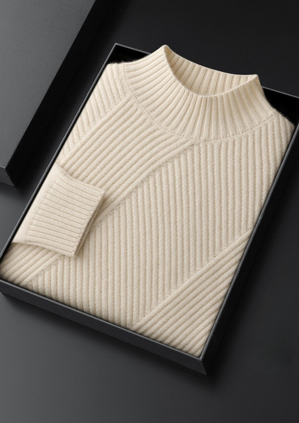 Pure Cashmere Ivory Patterned Mockneck | Portovelli