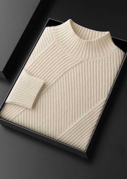 Pure Cashmere Ivory Patterned Mockneck | Portovelli