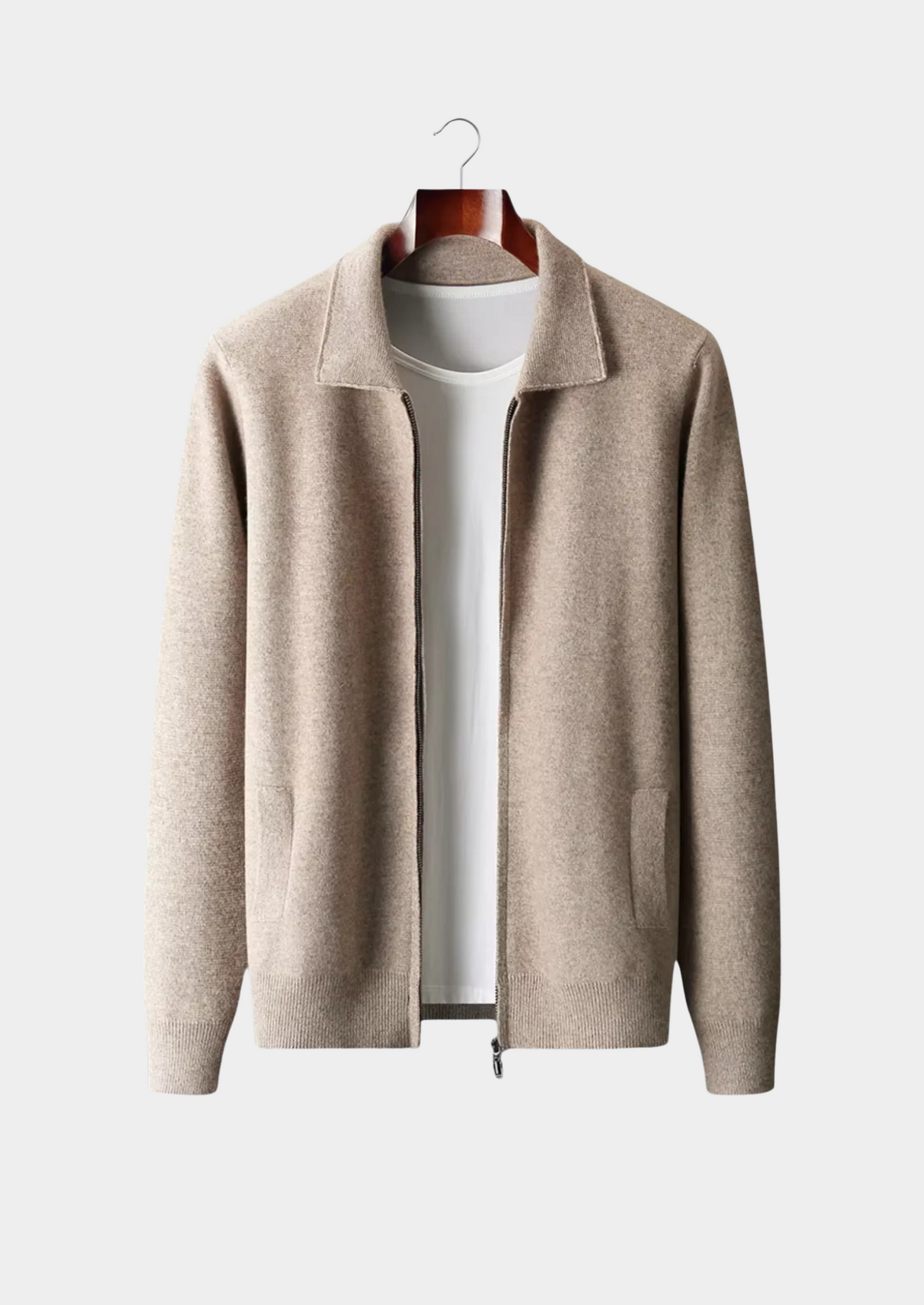Pure Extra-Fine Merino Wool Zip Polo Cardigan | Portovelli
