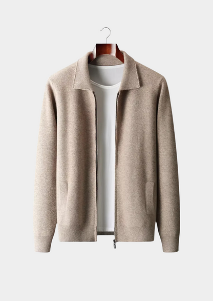 Pure Extra-Fine Merino Wool Zip Polo Cardigan | Portovelli