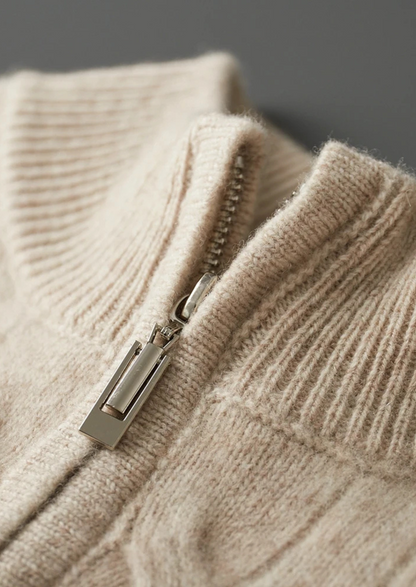 Pure Extra-Fine Merino Wool Cable Half Zip | Portovelli