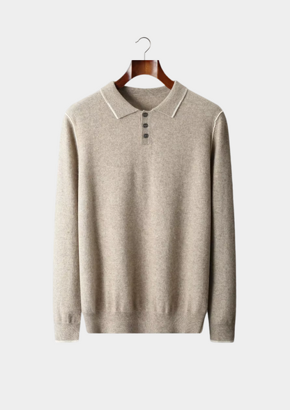 Premium Cashmere Two Tone Button Polo | Portovelli