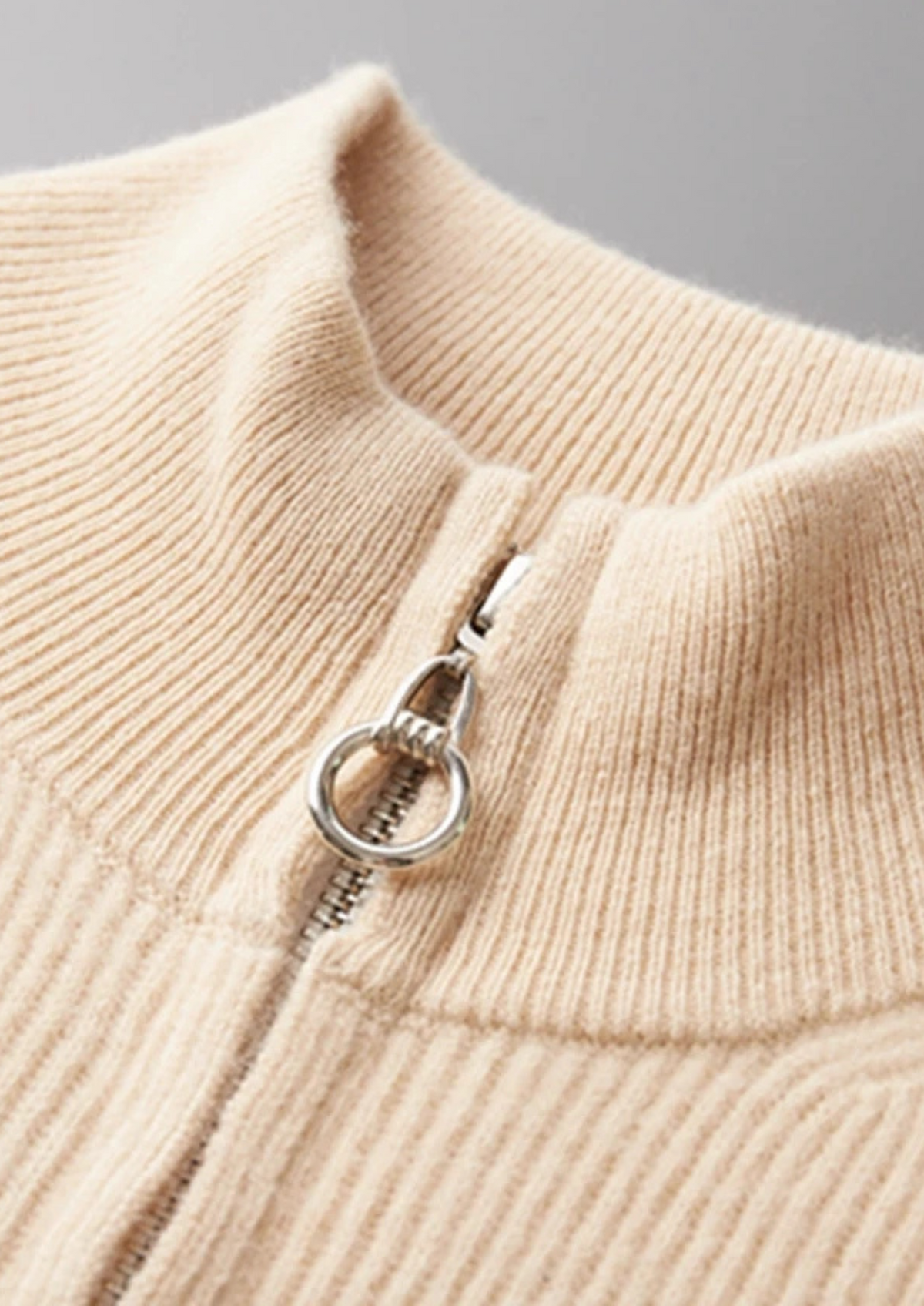 Pure Extra-Fine Merino Wool Ribbed Zip Cardigan | Portovelli