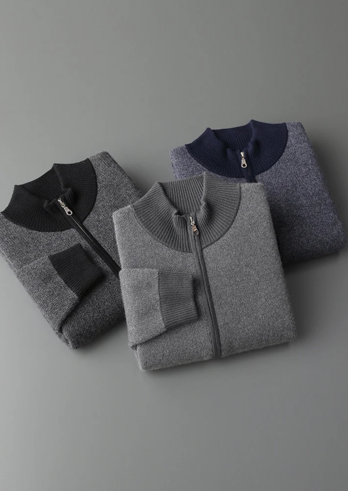 Premium Cashmere Jacquard Zip Cardigan | Portovelli