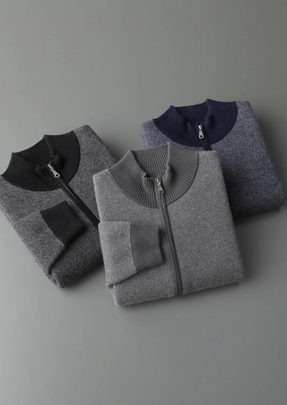 Premium Cashmere Jacquard Zip Cardigan | Portovelli